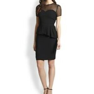 Elie Tahari Illusion Neckline Peplum Dress